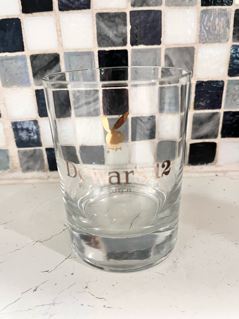 Vintage Playboy Bunny X Dewars 12 Whiskey Glass low ball Glass